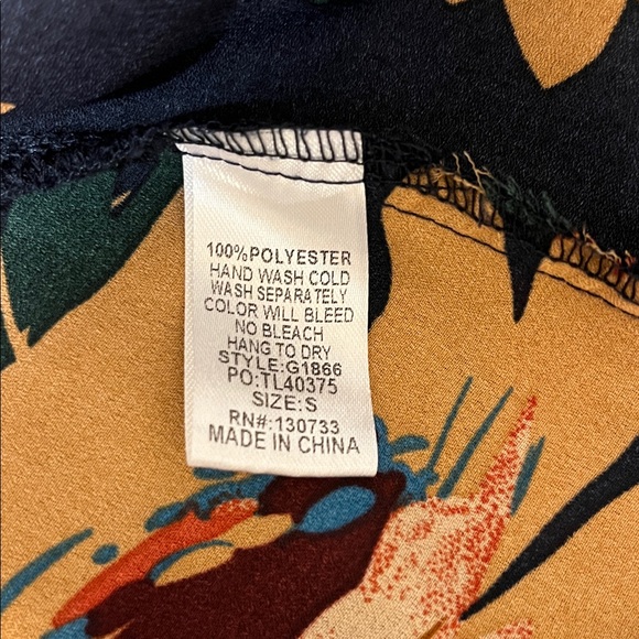 New Navy Tan Orange Bell Sleeve Ruffle Empire Waist Floral Dress Flower Retro - Picture 6 of 6